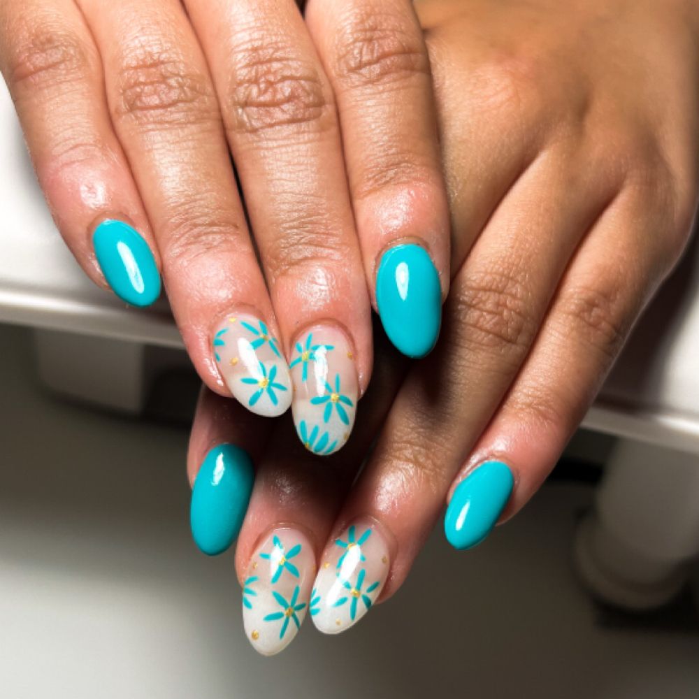 Teal nail art